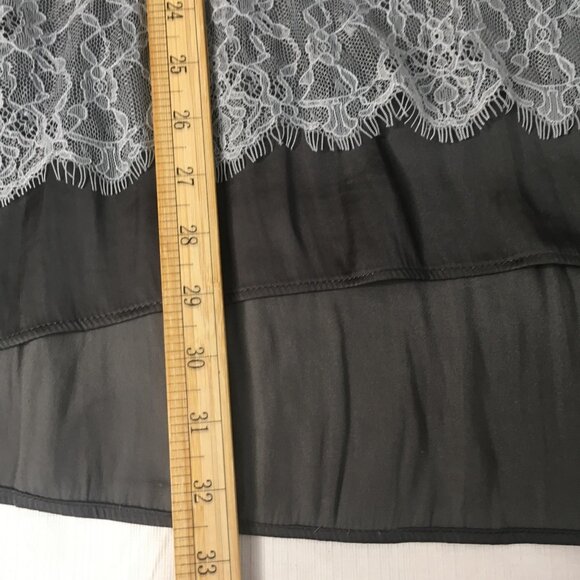 LOGO Lori Goldstein Shirt Womens Large Gray Tunic Lace Chiffon Hem 3/4 Sleeve - Picture 2 of 12
